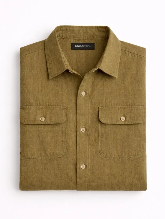 ASOS Men’s Linen Shirt Jacket 2XL Olive Lightweight Summer Overshirt - Picture 2 of 9